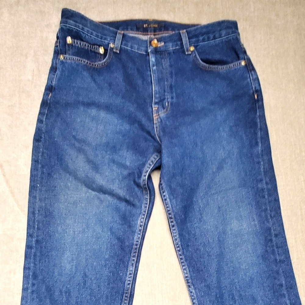 St. John Straight Leg Jeans Medium Wash Raw Hem Button Fly Made in USA 33x28